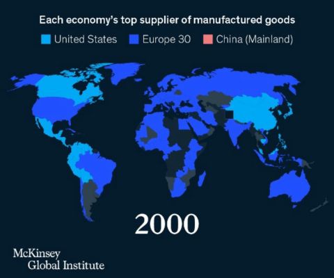 Map showing each economy's top supplier of manufactured goods in 2000